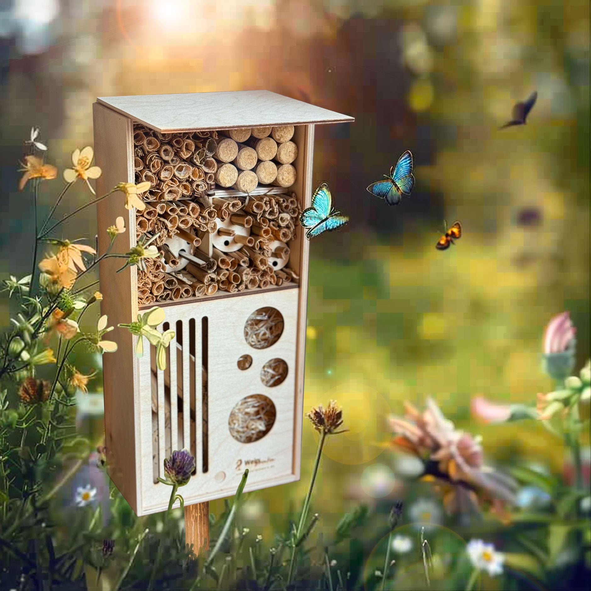 Weinkiste als Bienenhotel